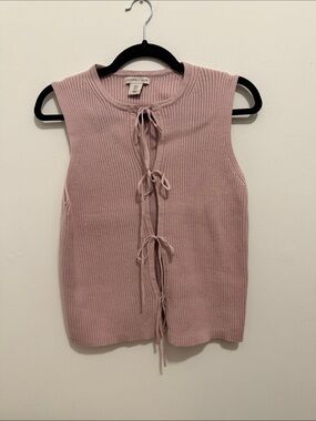 Blush Ribbed Tie-Front Sleeveless Tank Small